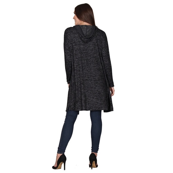 LILDY Open Front Solid Hoodie Cardigan Sweater L/XL Long Black & Gray Pockets - Picture 2 of 15
